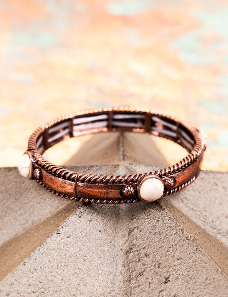 Western - Fairway Howlite & Coppertone Stretch Bracelet