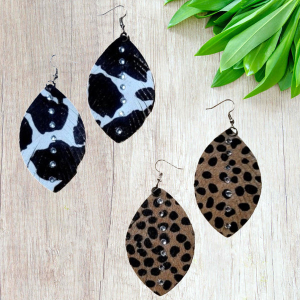 Animal Print Feather Earrings with Bling (2 Choices)