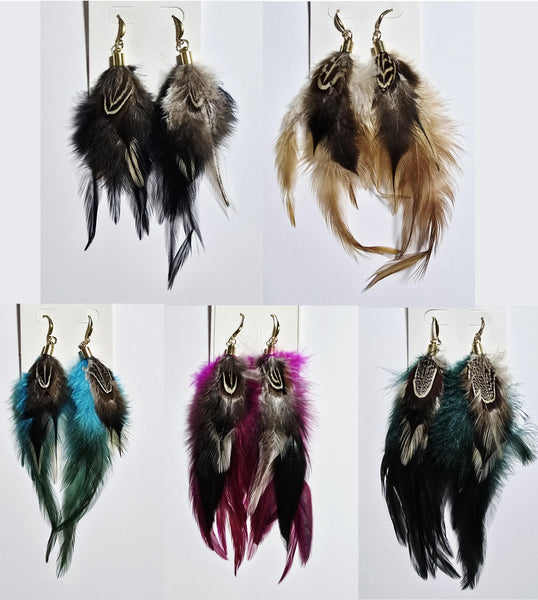 Boho Chic Long Feather Earrings (5 Color Choices)