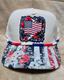 Handcrafted Patriotic - "Floral Flag" Trucker's Cap with Hat Chain