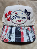 Handcrafted Patriotic - "American Honey with Stars" Trucker's Cap with Hat Chain