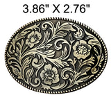 Western Engraved Floral Belt Buckle (2 Color Options)