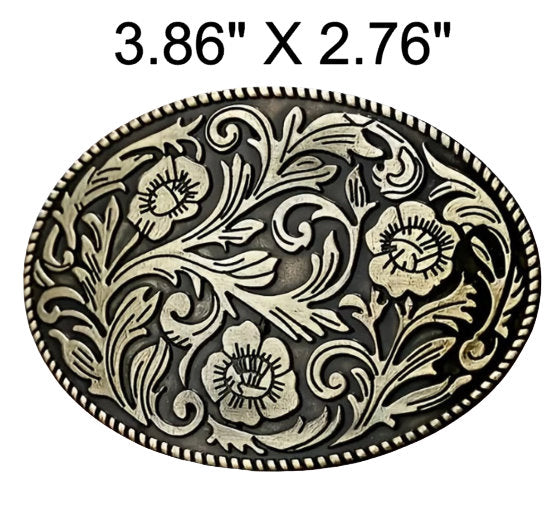 Western Engraved Floral Belt Buckle (2 Color Options)