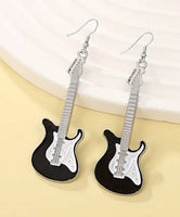 Black Guitar Shaped Cross Body Bag with Bonus Guitar Earrings