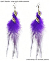 Bohemian Style Gold Spirals & Feather Earrings (7 Color Choices)