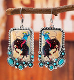 Restocked - Western Vintage Cowboy Printed Pendant Layered Necklace with Matching Earrings