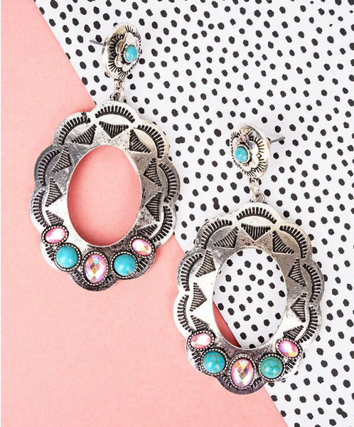 Penelope Pass Pink & Turquoise Silvertone Earrings
