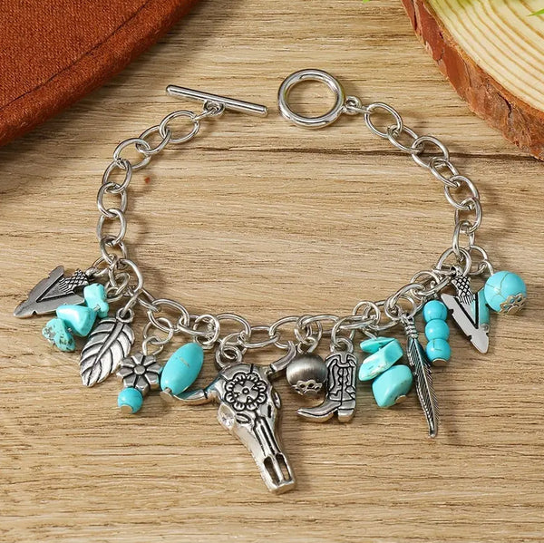 Western Boho Turquoise Charm Bracelet