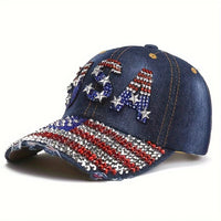 Rhinestone "USA" American Flag Cap