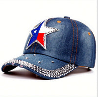 Distressed Denim Blingy "Texas Star" Cap