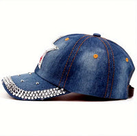 Distressed Denim Blingy "Texas Star" Cap