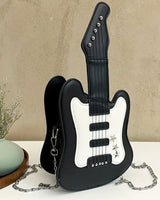 Black Guitar Shaped Cross Body Bag with Bonus Guitar Earrings