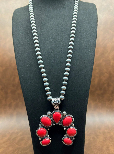 Western Oversized Red Squash Blossom Beaded Necklace