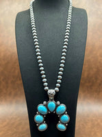 Western Oversized Turquoise Squash Blossom Beaded Necklace