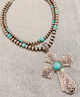 Western Oversized Cross Beaded Layered Necklace