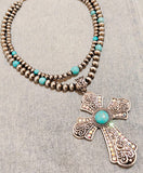 Western Oversized Cross Beaded Layered Necklace