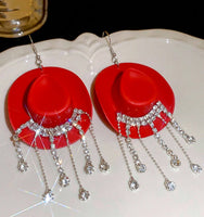 Western Cowboy Rhinestone Fringe Earrings (5 Colors Available)