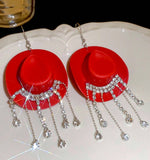 Western Cowboy Rhinestone Fringe Earrings (5 Colors Available)