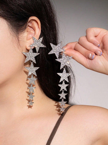 Big & Boujee - Crystal Studded Star Tassel Earrings