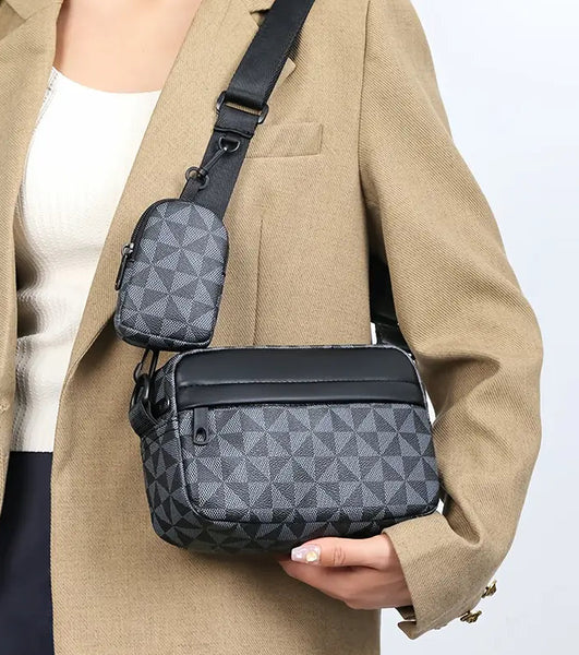 Unisex Geometric Checkered/Triangles Crossbody Bag (2 Colors Available)