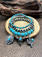 Western 3 Piece Bracelet Set with Steer, Cactus, & Concho Charms (4 Color Choices)