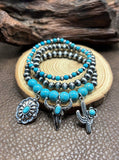 Western 3 Piece Bracelet Set with Steer, Cactus, & Concho Charms (4 Color Choices)