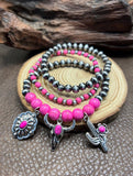Western 3 Piece Bracelet Set with Steer, Cactus, & Concho Charms (4 Color Choices)