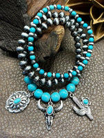 Western 3 Piece Bracelet Set with Steer, Cactus, & Concho Charms (4 Color Choices)