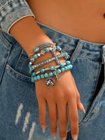 Turquoise & Silver Western Stack Bracelets with Charms (5 Pieces)
