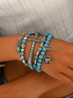 Turquoise & Silver Western Stack Bracelets with Charms (5 Pieces)