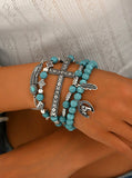 Turquoise & Silver Western Stack Bracelets with Charms (5 Pieces)