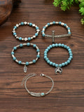 Turquoise & Silver Western Stack Bracelets with Charms (5 Pieces)
