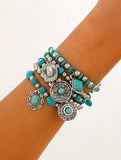 Turquoise & Silver Western Stack Bracelets with Charms (5 Pieces)