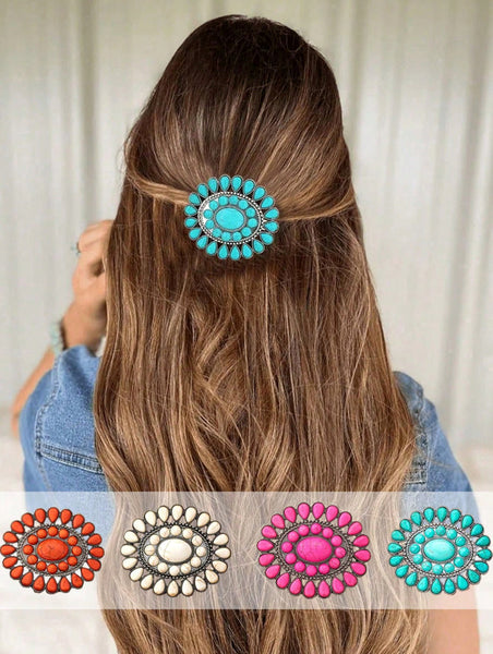 Western Style Faux Turquoise Hair Clip / Barrette - 4 Colors Available