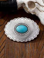 Western Style Silvertone Hair Clip / Barrette with Faux Turquoise Oval Stone