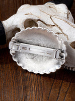 Western Style Silvertone Hair Clip / Barrette with Faux Turquoise Oval Stone