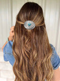 Western Style Silvertone Hair Clip / Barrette with Faux Turquoise Heart Stone