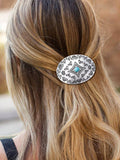 Western Style Silvertone Hair Clip / Barrette with Faux Turquoise Stone