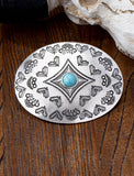 Western Style Silvertone Hair Clip / Barrette with Faux Turquoise Stone