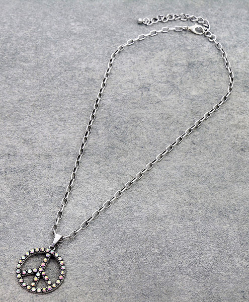 Small Peace Sign Necklace with Matching Earrings (2 Colors Available)