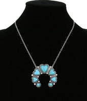 Western - Heart Squash Blossom Necklace with Matching Earrings (2 Color Choices)
