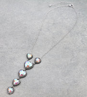 Western - Heart "Y" Heart Stones Necklace with Matching Earrings (2 Color Choices)