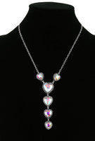 Western - Heart "Y" Heart Stones Necklace with Matching Earrings (2 Color Choices)