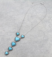 Western - Heart "Y" Heart Stones Necklace with Matching Earrings (2 Color Choices)