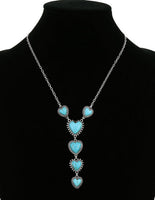 Western - Heart "Y" Heart Stones Necklace with Matching Earrings (2 Color Choices)