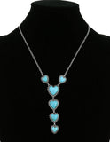 Western - Heart "Y" Heart Stones Necklace with Matching Earrings (2 Color Choices)
