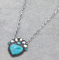 Western - Heart Hand Stone Necklace with Matching Earrings (2 Color Choices)