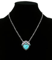 Western - Heart Hand Stone Necklace with Matching Earrings (2 Color Choices)