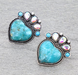 Western - Heart Hand Stone Necklace with Matching Earrings (2 Color Choices)