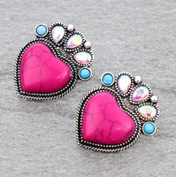 Western - Heart Hand Stone Necklace with Matching Earrings (2 Color Choices)